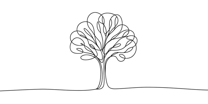 Vector image of a tree in a linear style drawn with one line.