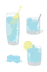 Glass of water drawing. Different glasses of water vector illustration.