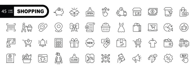 Shopping and retail line icons set. Editable stroke icons. Vector illustration.