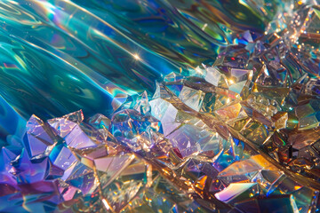 A kaleidoscopic ocean--waves of shattered glass refract sunlight.