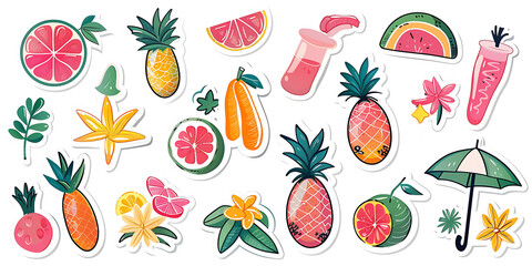 Set icon stickers for summer festivals on white background.