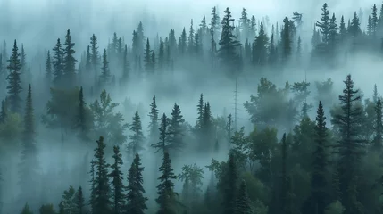 Afwasbaar Fotobehang Mistig bos fog in the forest