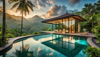 Modern Tropical Villa in the Jungle on Bali - obrazy, fototapety, plakaty