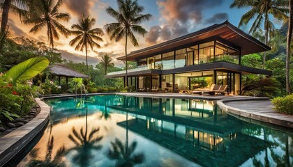 Obraz na płótnie Canvas Modern Tropical Villa in the Jungle on Bali