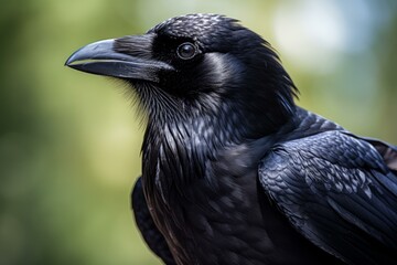 Fototapeta premium Intense Raven closeup corvus. Natural eye. Generate Ai
