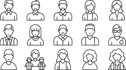 Man vector icons set and  family types structures. Editable vector stroke.