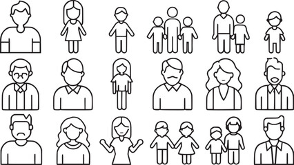 Man vector icons set and  family types structures. Editable vector stroke.