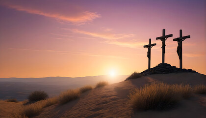 Good Friday Crucifixion And Resurrection of Jesus at Sunrise
 - obrazy, fototapety, plakaty