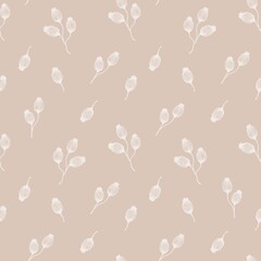 Botanical elegant elements  seamless pattern on brown background, floral wallpaper