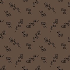 Botanical elegant elements  seamless pattern on brown background, floral wallpaper