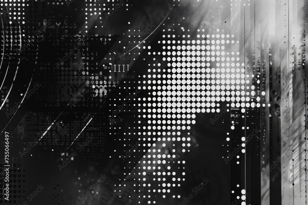 Poster a abstract background with a gray scale, a halftone, a morse code, and a typography