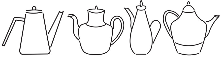 set of teapot in doodle style in vector. template for greeting card design sticker poster