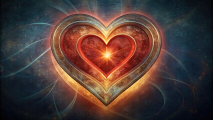 a radiant heart-shaped object emitting a bright light, set against a mystical and cosmic background