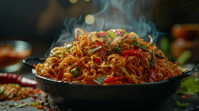 tasty hot veg chowmin in plate