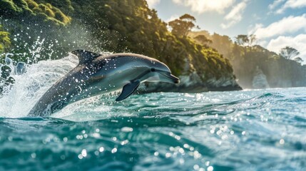 pretty dolphin leaps out of the water