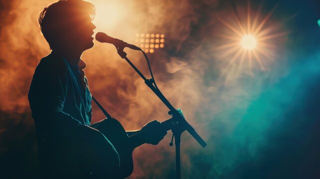 silhouette of a male singer playing guitar