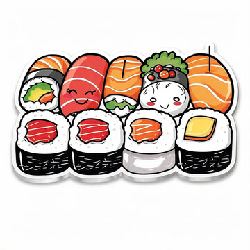 Sushi, Sticker, Design, vektor, cartoon, weißer Hintergrund, abbildung, sushi, sticker, design, vector, cartoon, white background, illustration, essen, food