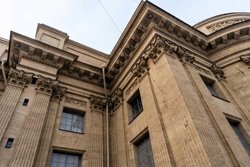 Fototapeta premium St. Petersburg, Russia, February 10, 2024. Side facade of the Kazan Cathedral with carved decorations.