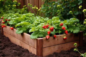 Inviting Rectangular sleep beds strawberry garden. Plant crop. Generate Ai