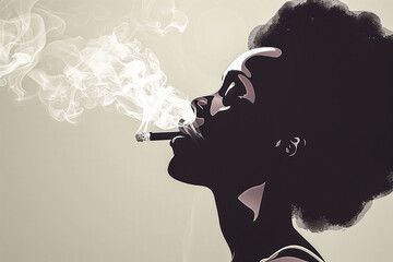 Illustration of African American Woman Smoking. Black Woman Using Cigarette. Stop Smoking Concept