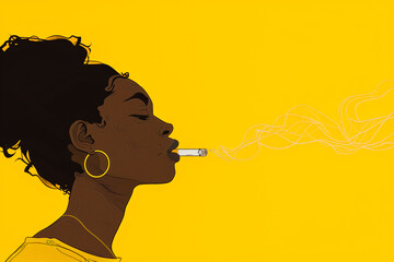 Illustration of African American Woman Smoking. Black Woman Using Cigarette. Stop Smoking Concept