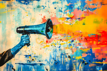 Illustration of Hand holding Megaphone, Marketing Concept with Copy Space