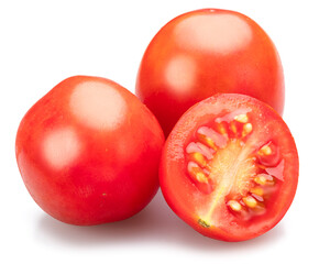 Red cherry tomatoes isolated on white background.