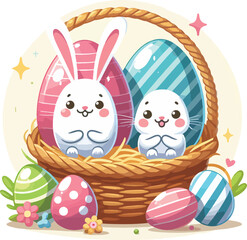Easter Rabbit With Egg In Basket Illustration