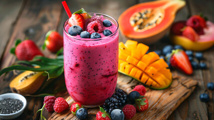 Smoothie mix fruits yogurt with different berries