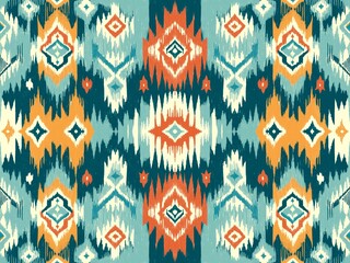 Seamless ethnic ikat pattern, ideal for backgrounds, wallpapers, and textiles. Embodies traditional embroidery in a vector illustration for versatile design uses.