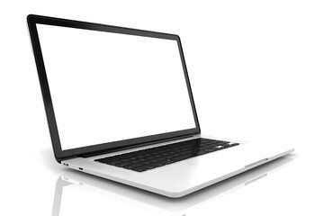 Realistic Laptop with Blank Screen Isolated on White Background - obrazy, fototapety, plakaty