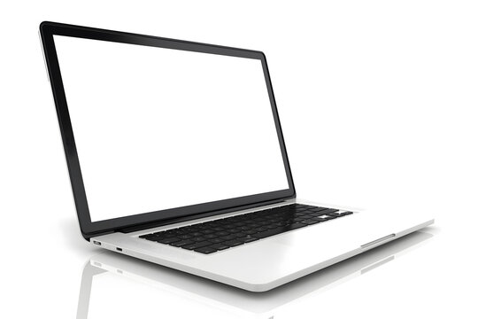 Realistic Laptop with Blank Screen Isolated on White Background