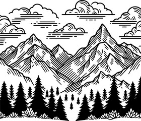 Mountain black outline vector illustration.