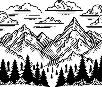 Mountain black outline vector illustration.