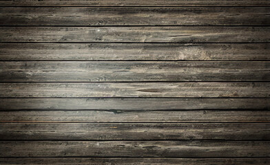 Fond de planche de bois marron foncé, papier peint. Vieux fond en bois texturé foncé grunge, la surface de la vieille texture de bois brun, vue de dessus lambris en bois de pin brun.