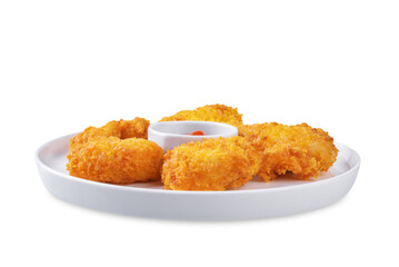 Crispy chicken nuggets on a white isolated background