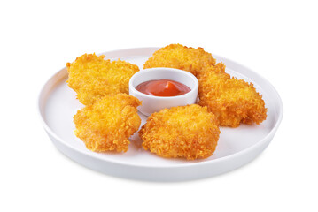 Crispy chicken nuggets on a white isolated background