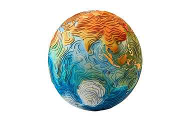 Topographic Globe Showcasing Elevation Isolated on Transparent Background PNG.