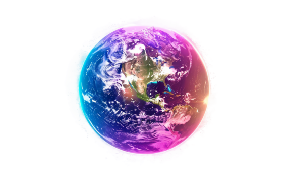 Vibrant Earth Globe with Glowing Aura Isolated on Transparent Background PNG.