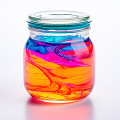 jar with bright liquid on a white background сreated with Generative Ai