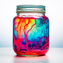 jar with bright liquid on a white background сreated with Generative Ai