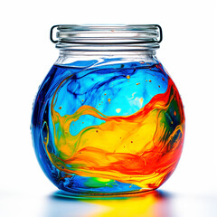 jar with bright liquid on a white background сreated with Generative Ai