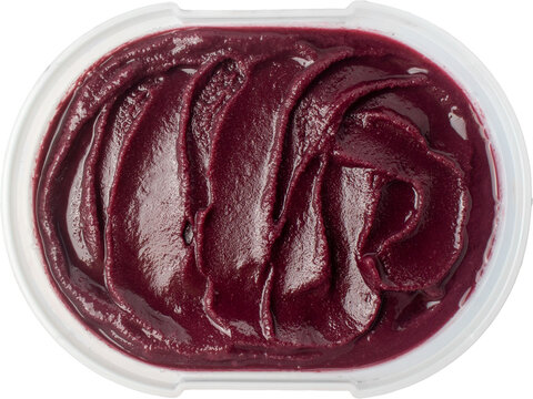 Creamy acai box on the white background, traditional brazilian food.
