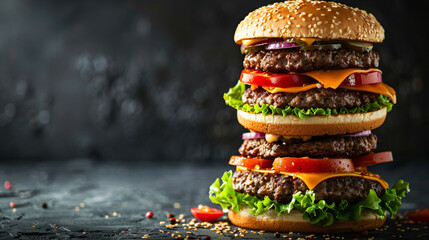 Tower of delicious burgers and cheeseburgers