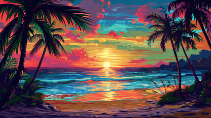 Fototapeta na wymiar Colorful ocean beach sunrise
