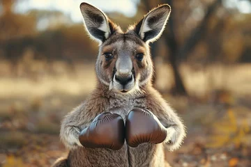Rolgordijnen A kangaroo wearing boxing gloves © Pairat