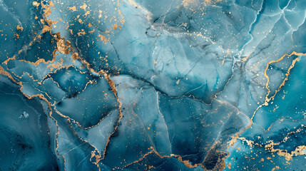 Turquoise blue marble and gold veins background
