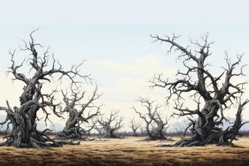 Grim Cluster of Twisted Death Trees Isolated on Transparent Background
