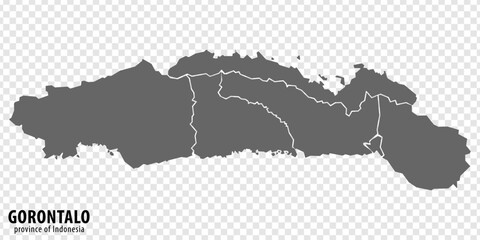 Blank map Gorontalo province of Indonesia. High quality map Gorontalo with municipalities on transparent background for your design. Republic of Indonesia.  EPS10.