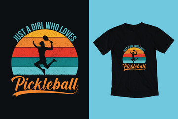  Just A Girl Who Loves Pickleball Vintage Retro Pickleball Player T-Shirt Design